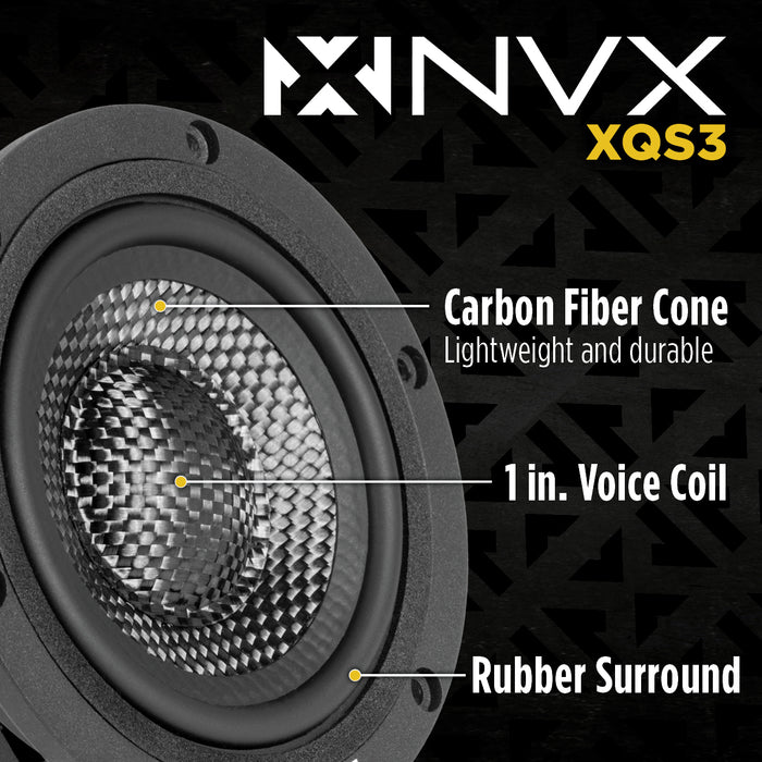 XQS3 200W Peak (100W RMS) 3.5" X-Series Midrange Speakers with Carbon Fiber Cones