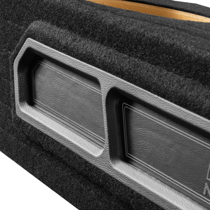 Custom Dual 10" Under-seat Ported Unloaded Subwoofer Enclosure with LED Lighting for 2019-2024 Chevrolet Silverado and GMC Sierra Crew Cab Trucks | BE-GM-19SLVCC-P210