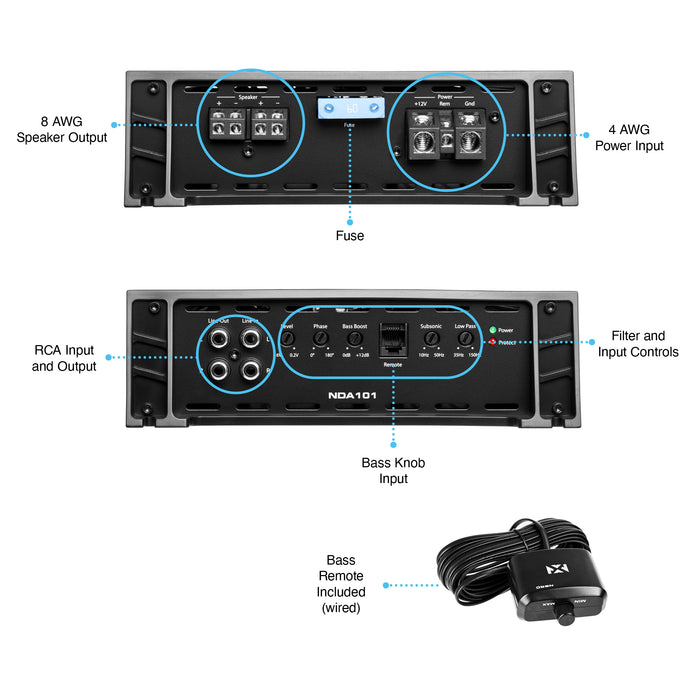 NDA101 1000W Peak (500W) RMS N-Series Class-D 1-Ohm Stable Monoblock Amplifier