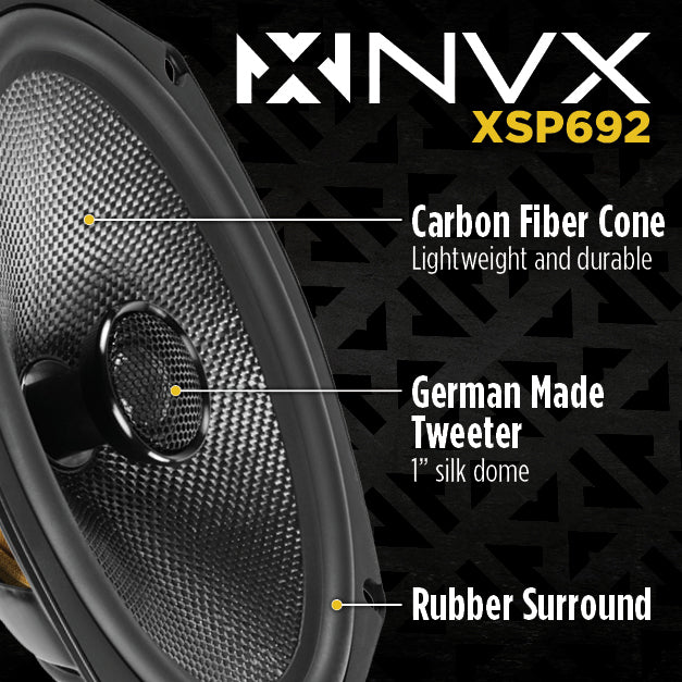 XSP692 900W Peak (300W) RMS X-Series 6"x9" 2-Way Coaxial Speakers with Carbon Fiber Cones and 25mm Silk Dome Tweeters