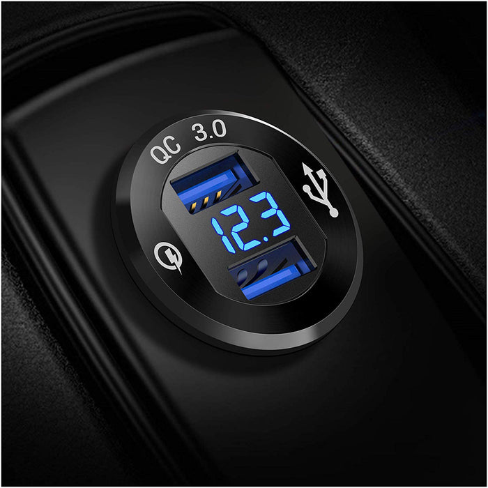 XQC302 Dual USB Quick Charge 3.0 Car Charger with LED Digital Voltmeter