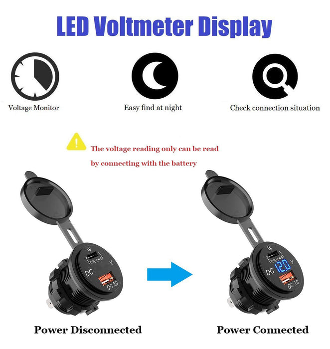 XQC303 Type C+ Quick Charge 3.0 Car Charger with LED Digital Voltmeter