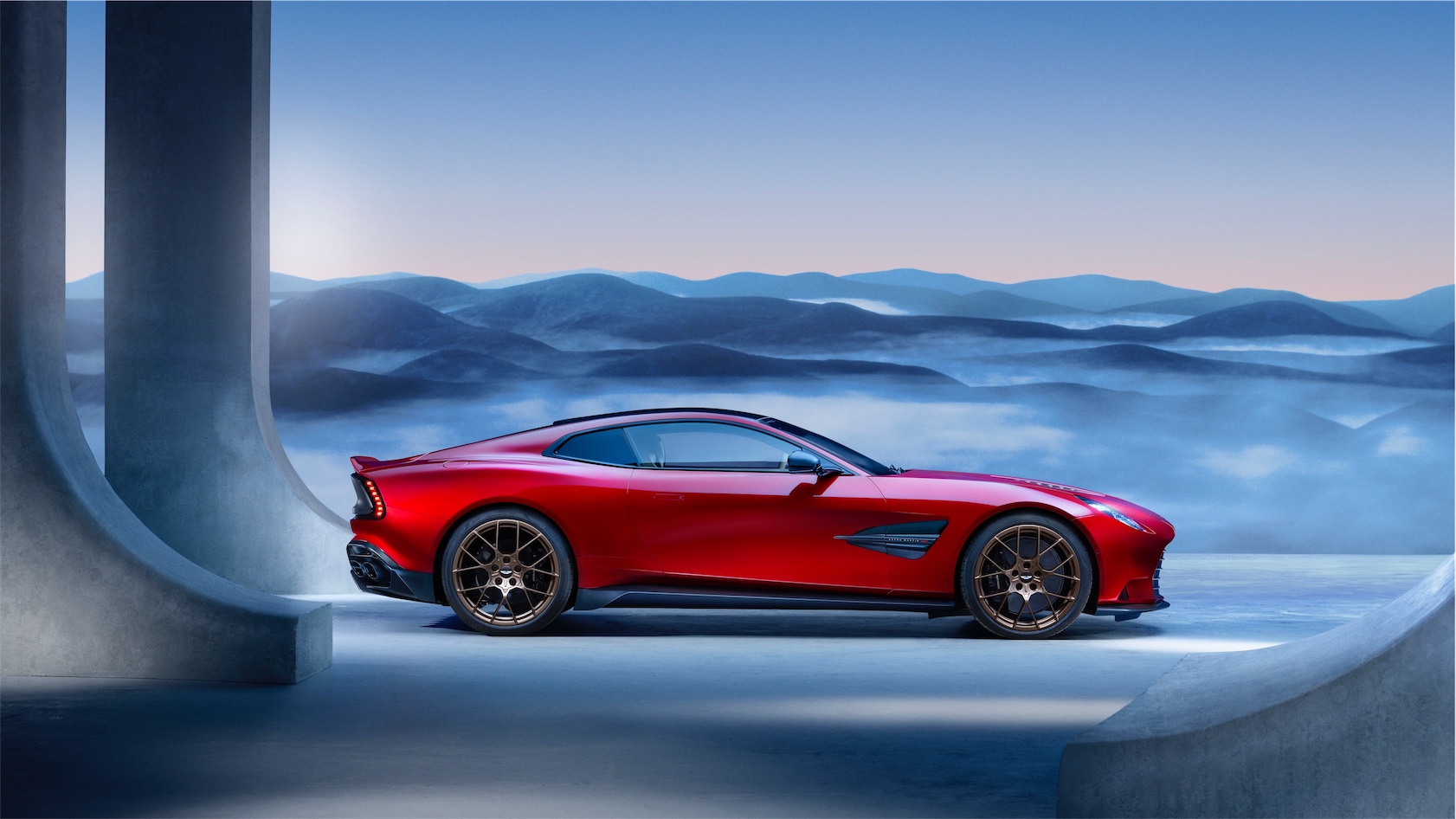 Red 2025 Aston Martin Vanquish profile view